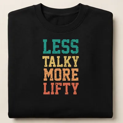 Retro distressed gym t-shirt with bold slogan in vibrant colors — printed on a unisex sweatshirt