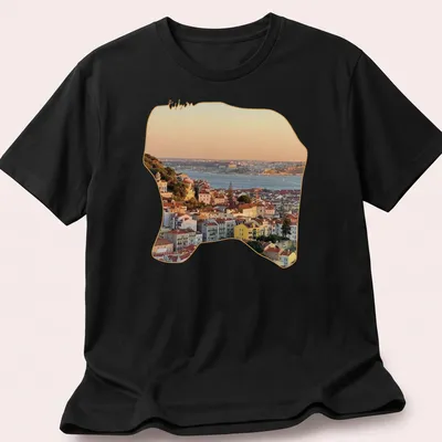 Photographic print of Lisbon's cityscape at sunset with vibrant colors