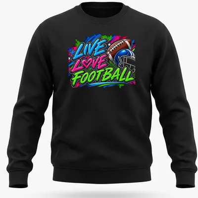 Colorful football-themed T-shirt with graffiti style and a helmet and ball — printed on a unisex sweatshirt