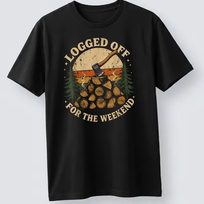 Vintage distressed t-shirt with axe and logs graphic in earthy colors — printed on a unisex t-shirt