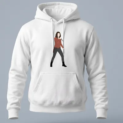 Illustration of Maggie from The Walking Dead holding a knife in muted colors — printed on a unisex hoodie