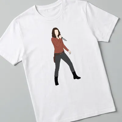 Illustration of Maggie from The Walking Dead holding a knife in muted colors