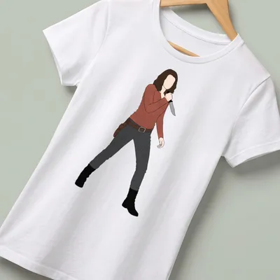 Illustration of Maggie from The Walking Dead holding a knife in muted colors — printed on a women's shirt