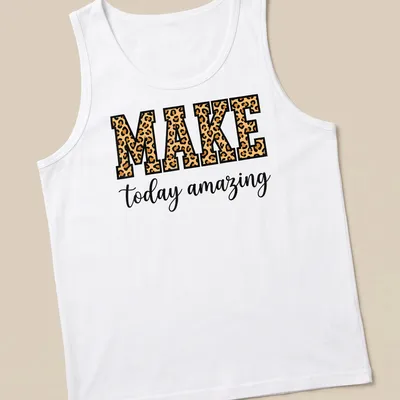 Bold typography with leopard pattern and motivational text — printed on a tank top