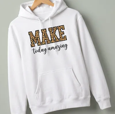 Bold typography with leopard pattern and motivational text — printed on a unisex hoodie