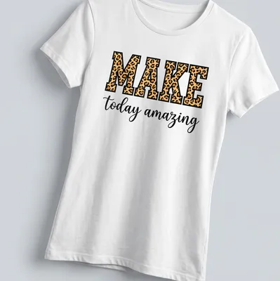 Bold typography with leopard pattern and motivational text — printed on a women's shirt