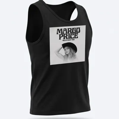 Bold typography of Margo Price Wild At Heart Tour T-shirt in black and white — printed on a tank top