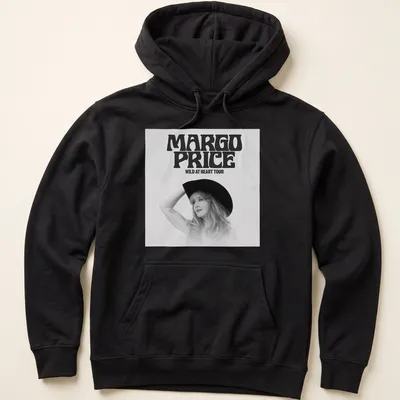 Bold typography of Margo Price Wild At Heart Tour T-shirt in black and white — printed on a unisex hoodie