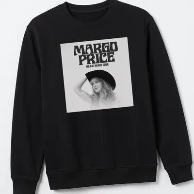 Bold typography of Margo Price Wild At Heart Tour T-shirt in black and white — printed on a unisex sweatshirt