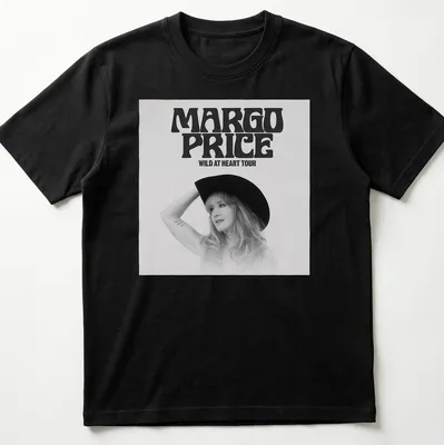 Bold typography of Margo Price Wild At Heart Tour T-shirt in black and white