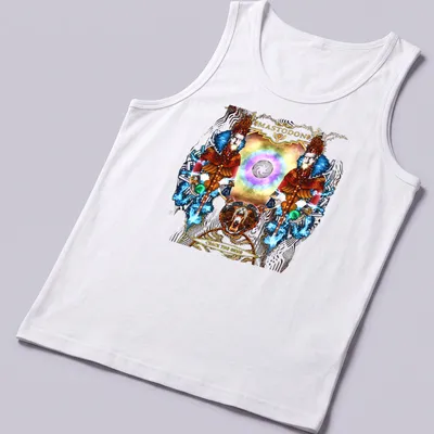 Psychedelic bear artwork with Mastodon Crack The Skye text on a concert — printed on a tank top