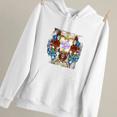 Psychedelic bear artwork with Mastodon Crack The Skye text on a concert — printed on a unisex hoodie