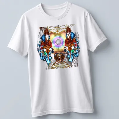 Psychedelic bear artwork with Mastodon Crack The Skye text on a concert t-shirt
