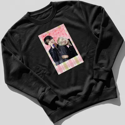 Photographic image of two people singing together in a Polaroid style — printed on a unisex sweatshirt