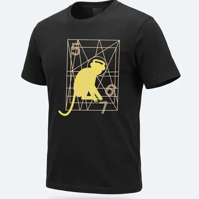 Minimalist line-art of a monkey with the text Monkey Gone To Heaven in yellow and orange — printed on a unisex t-shirt
