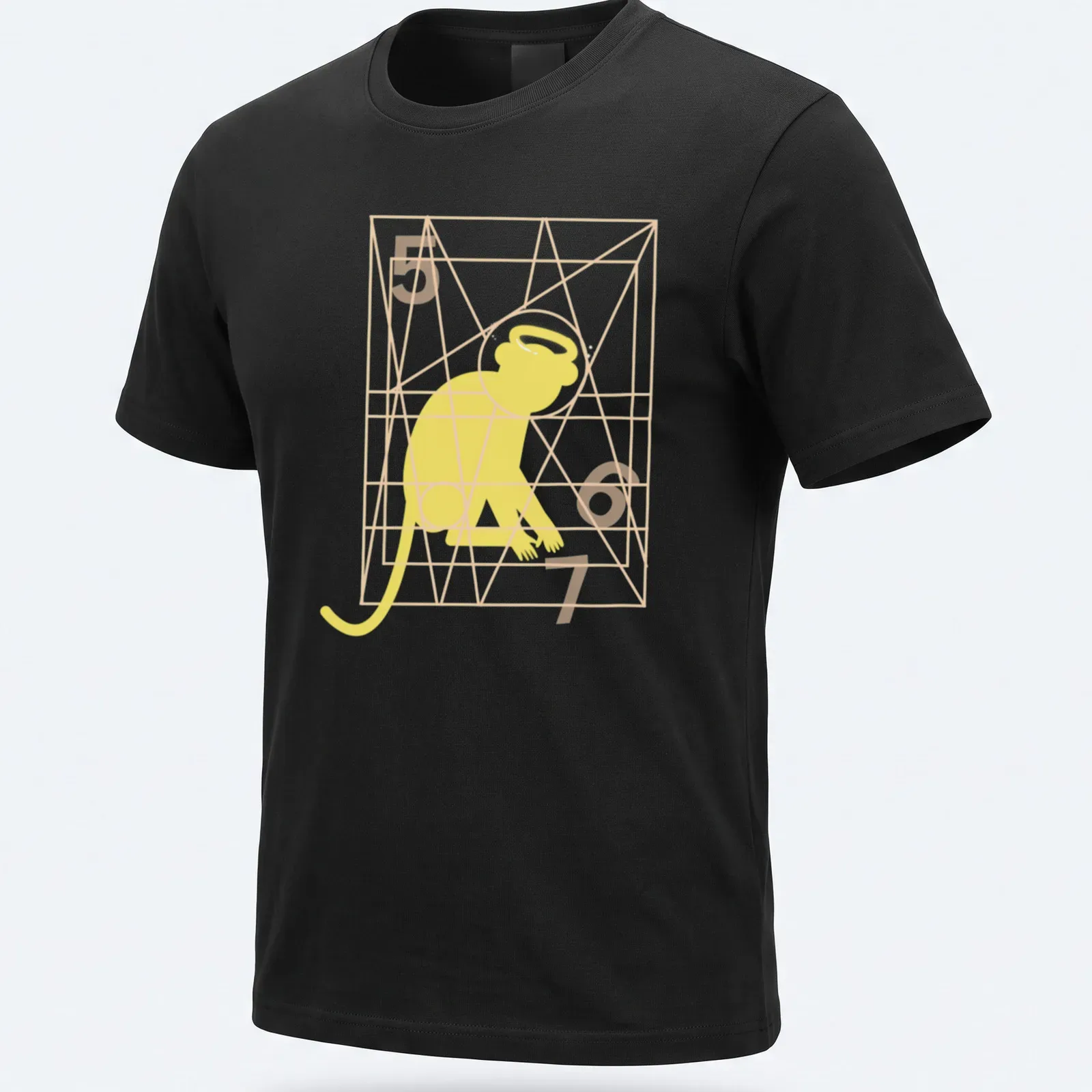 Minimalist line-art of a monkey with the text Monkey Gone To Heaven in yellow and orange — printed on a unisex t-shirt