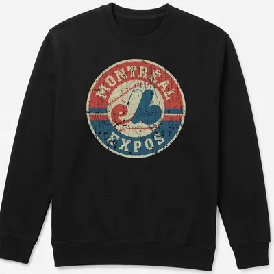 Vintage distressed Montreal Expos baseball t-shirt with the iconic logo — printed on a unisex sweatshirt