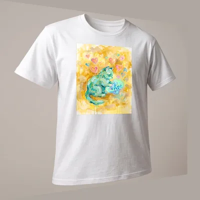 Abstract illustration of a Munchkin cat holding a gaming controller with hearts — printed on a unisex t-shirt (angled view)