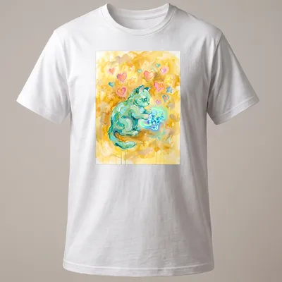 Abstract illustration of a Munchkin cat holding a gaming controller with hearts — printed on a unisex t-shirt