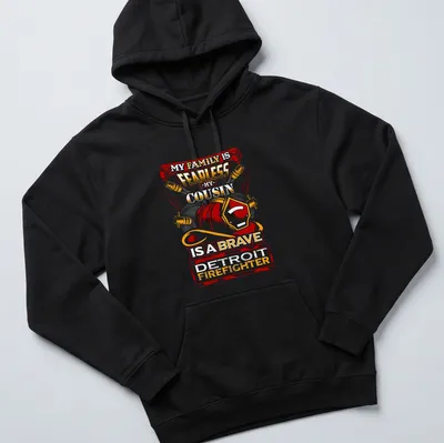 Bold graphic tee honoring a Detroit firefighter with strong typography — printed on a unisex hoodie