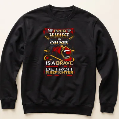 Bold graphic tee honoring a Detroit firefighter with strong typography — printed on a unisex sweatshirt