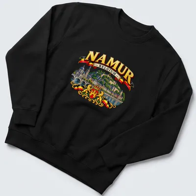 Vintage style travel tee featuring a scenic view of Namur, Belgium with colorful elements — printed on a unisex sweatshirt