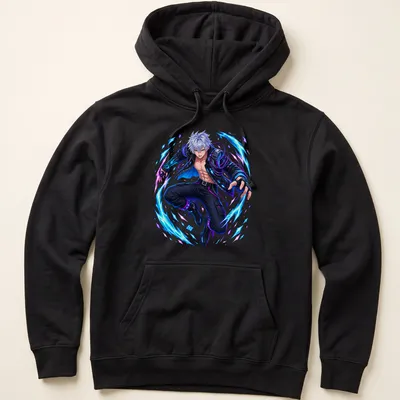 Anime warrior in a dynamic cyberpunk style with bold colors — printed on a unisex hoodie