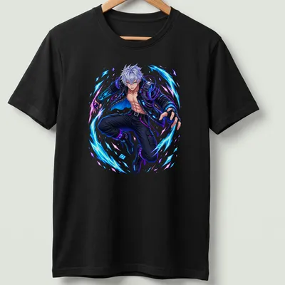 Anime warrior in a dynamic cyberpunk style with bold colors — printed on a unisex t-shirt