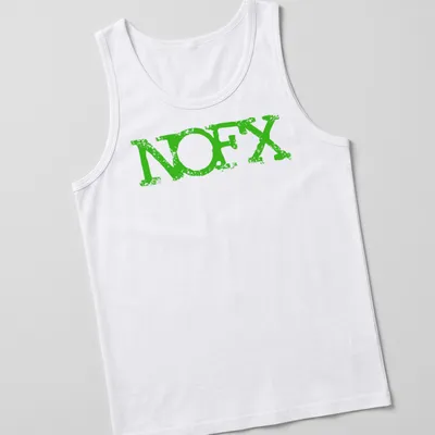 Vintage distressed NOFX logo t-shirt in faded green — printed on a tank top