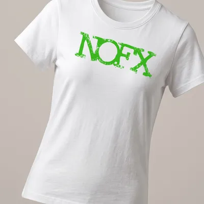 Vintage distressed NOFX logo t-shirt in faded green — printed on a women's shirt