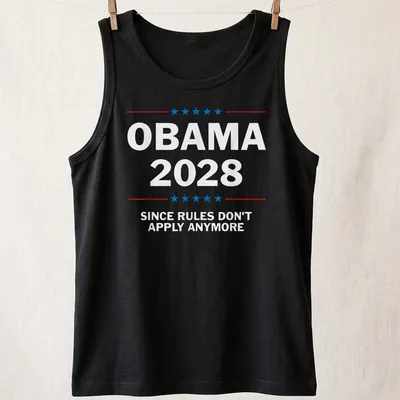Bold typographic t-shirt with a political slogan in red, blue, and white. — printed on a tank top