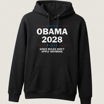 Bold typographic t-shirt with a political slogan in red, blue, and white. — printed on a unisex hoodie