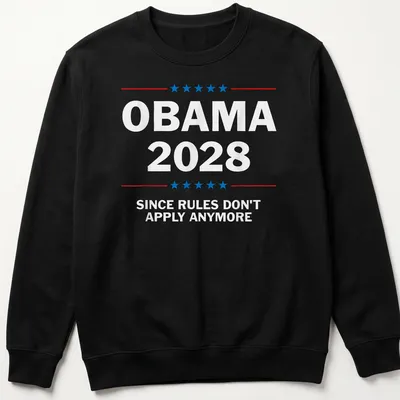 Bold typographic t-shirt with a political slogan in red, blue, and white. — printed on a unisex sweatshirt