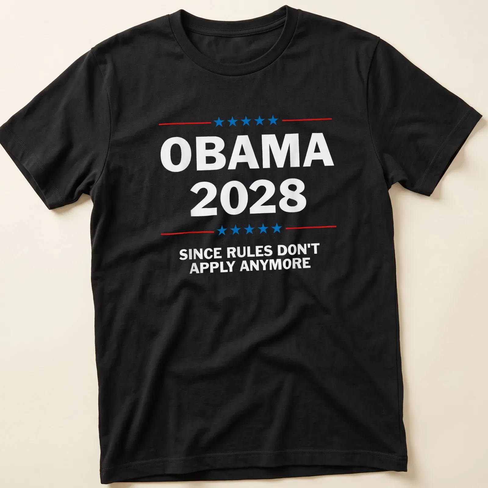 Bold typographic t-shirt with a political slogan in red, blue, and white. — printed on a unisex t-shirt