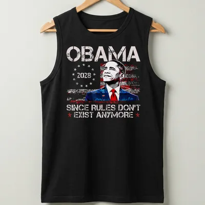 Vintage poster style t-shirt featuring humorous political text about Obama. — printed on a tank top