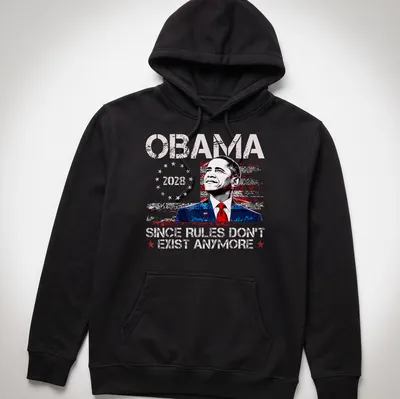 Vintage poster style t-shirt featuring humorous political text about Obama. — printed on a unisex hoodie