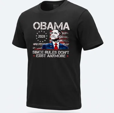 Vintage poster style t-shirt featuring humorous political text about Obama. — printed on a unisex t-shirt
