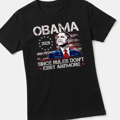 Vintage poster style t-shirt featuring humorous political text about Obama. — printed on a women's shirt