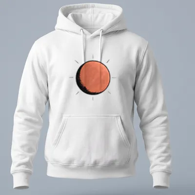 Simple illustration of a bright orange sun against black and white background — printed on a unisex hoodie
