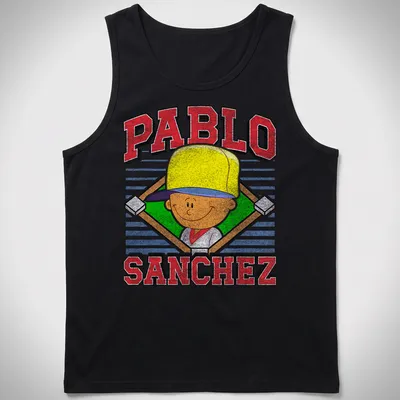 Vintage retro t-shirt featuring cartoon boy and the name Pablo Sanchez in bold letters — printed on a tank top