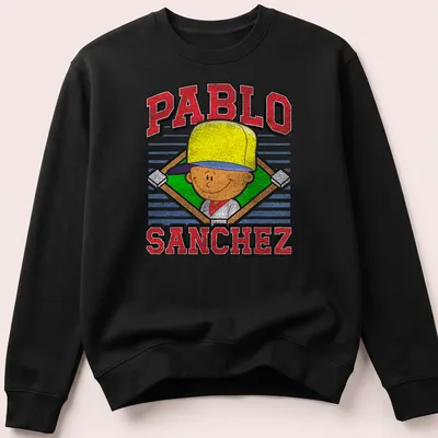Vintage retro t-shirt featuring cartoon boy and the name Pablo Sanchez in bold letters — printed on a unisex sweatshirt