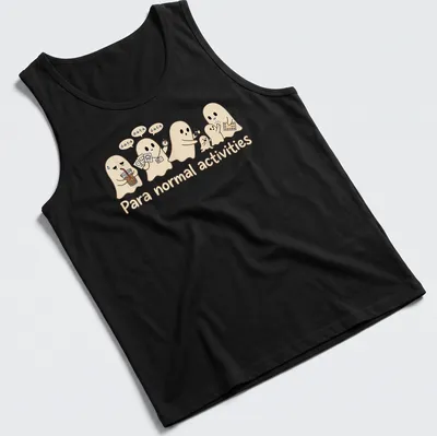 Kawaii ghosts with the phrase Para normal activities on a beige — printed on a tank top