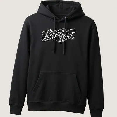 Vintage Parkway Drive logo printed in black and white — printed on a unisex hoodie