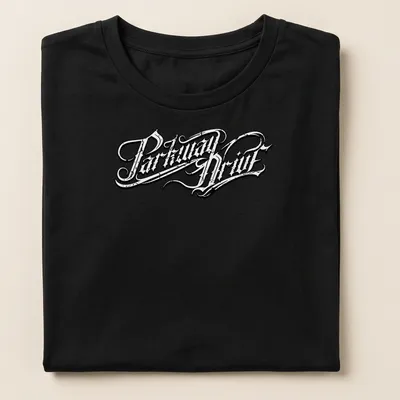 Vintage Parkway Drive logo printed in black and white — printed on a women's shirt