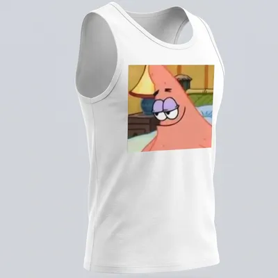 Cartoon Patrick Star character smiling in vibrant colors — printed on a tank top