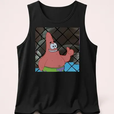 Cartoon Patrick Star giving a thumbs up in bright colors — printed on a tank top