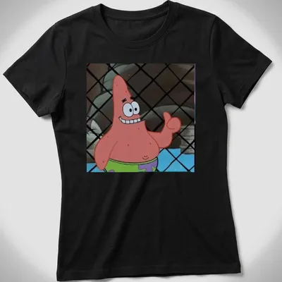 Cartoon Patrick Star giving a thumbs up in bright colors — printed on a women's shirt