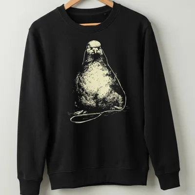 Minimalist line-art of a peaceful pigeon wearing earbuds listening to music — printed on a unisex sweatshirt