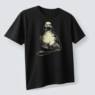 Minimalist line-art of a peaceful pigeon wearing earbuds listening to music — printed on a unisex t-shirt (angled view)