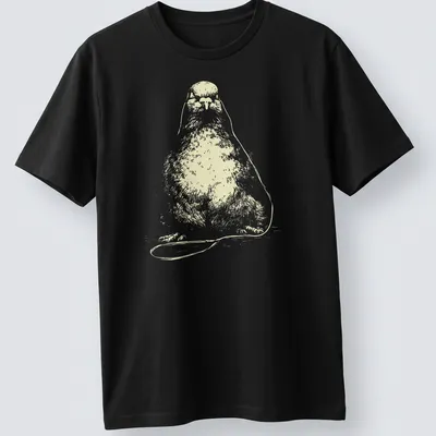Minimalist line-art of a peaceful pigeon wearing earbuds listening to music — printed on a unisex t-shirt